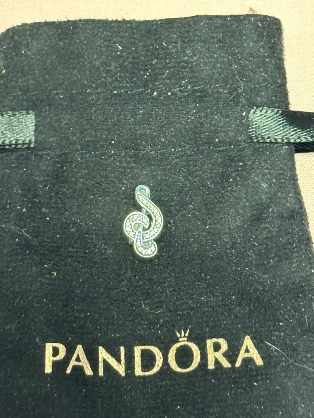 Pandora Silver Treble Clef Charm with Clear Crystals - Picture 5 of 5